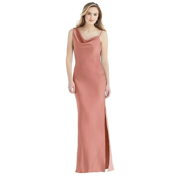 Social Bridesmaids Asymmetrical One Shoulder Satin Gown - Picture 1 of 8